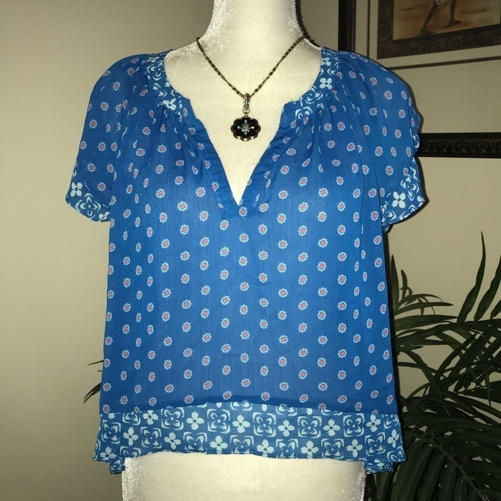 Hollister Sheer Womens Short Sleeve Tunic Peasant Boho Top XS* Blue